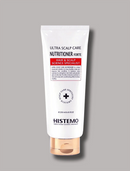 Histemo Ultra Scalp Care Nutritioner Forte hair and scalp science specialist in a white squeeze tube with a metallic rose gold cap, set against a solid gray background.