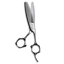 Mizutani AcroLeaf Wide 25 thinning scissors in silver, showcasing the ergonomic K-Offset handle and 15-25% cutting ratio for texture control.